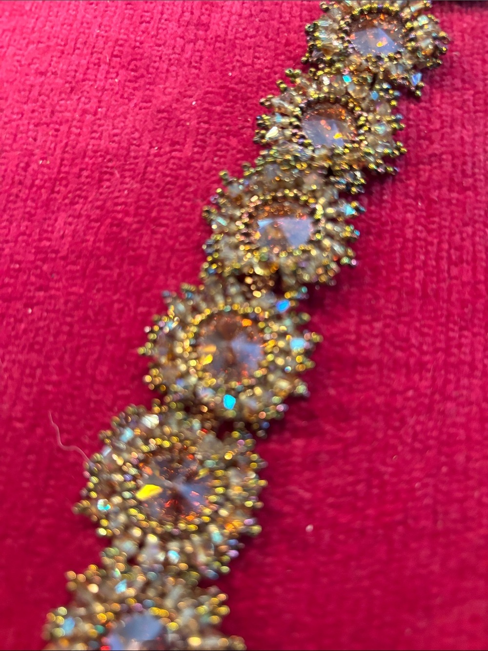 Hand beaded artisan Gold Crystal Floral Statement Bracelet - Women Jewelry - Picture 2 of 6